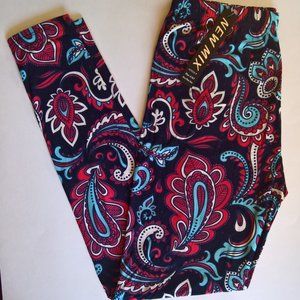 Black Pink Blue Paisley Leggings Plus size 10-18